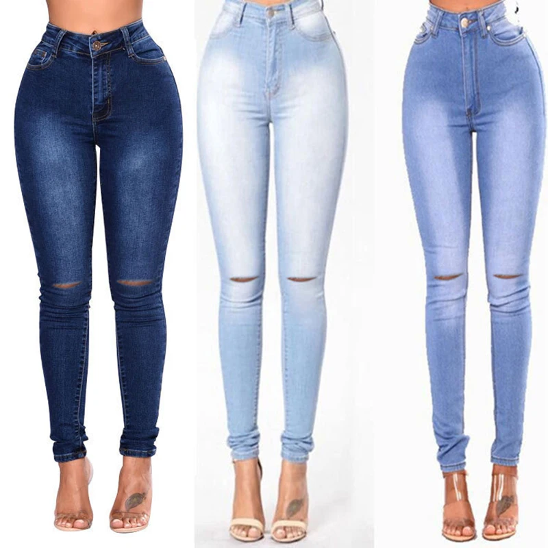 Classic Stretch Boyfriend Jeans for Women Skinny Hole Denim Pants 5