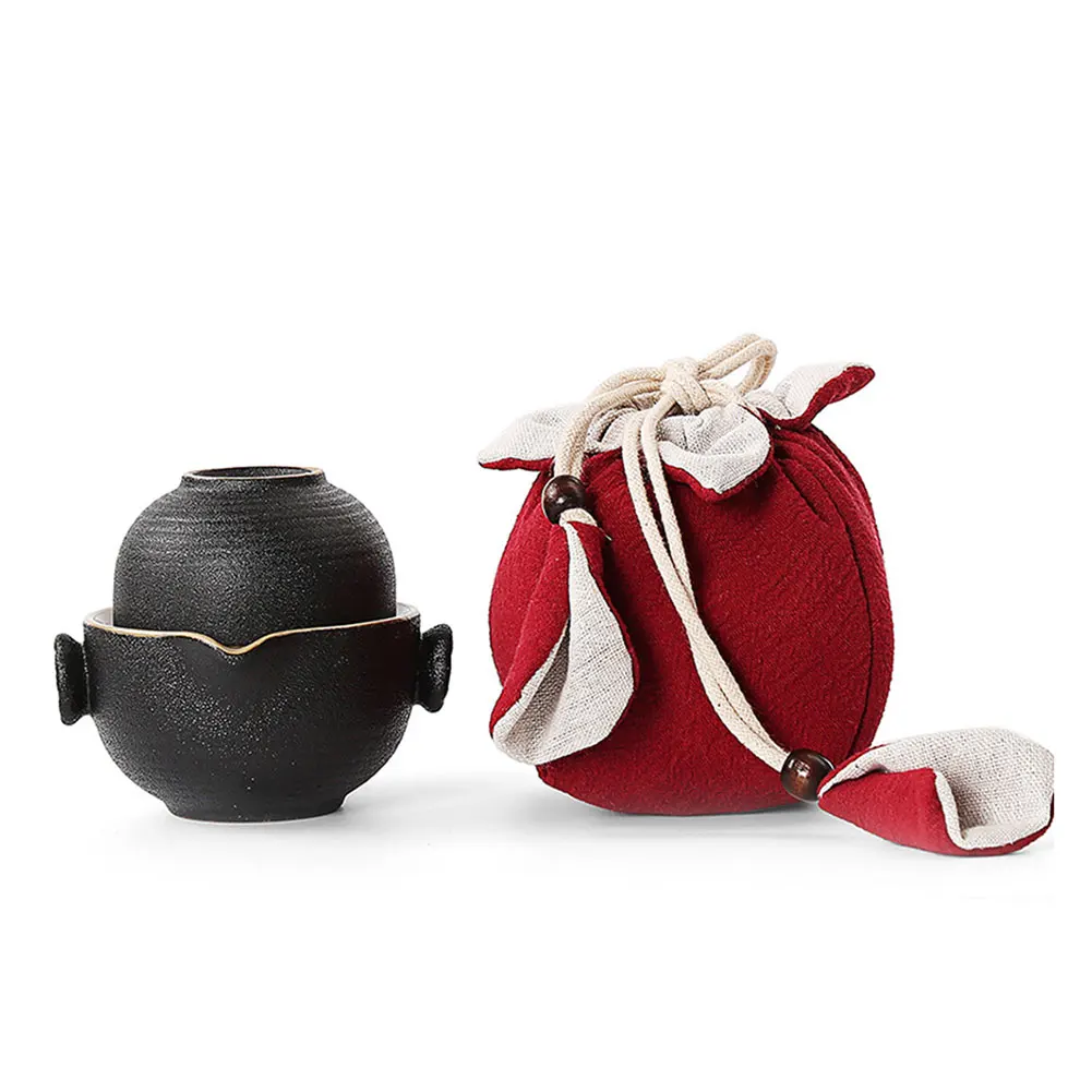 Набор керамических чайников для путешествий с двумя чашками и портативной сумкой для хранения XOA - Цвет: Red