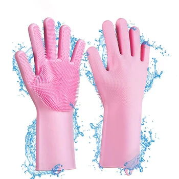 

1 Set Multi-use Silicone Scrubber Rubber Dish Washing Gloves Kitchen Help Durable Dusting Pet Care Household Cleaning Tool