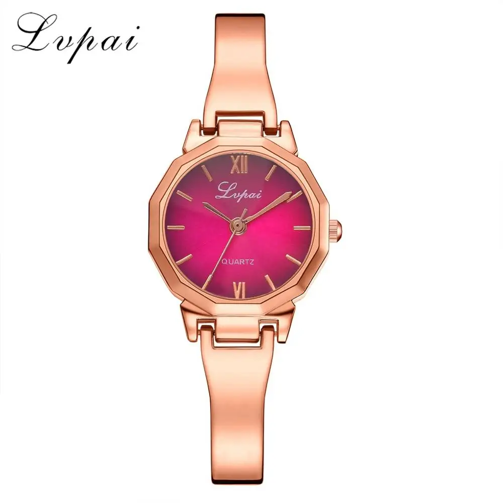 Rose Red Бренд Lvpai Кварцевые часы Женские роскошное Золотое и Серебряное наручные часы Женские Простые Кристальные часы браслет женские часы подарки - Цвет: Rose Red