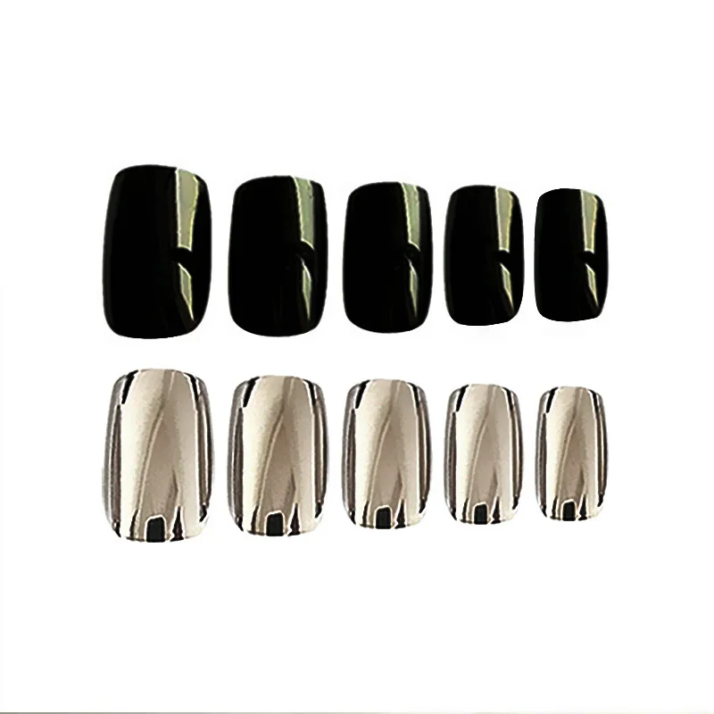 Nusx 24pcs Black Silver Press On False Nails TipsManicure Medium Acrylic Design Jumping Color Adhesive Glue 4