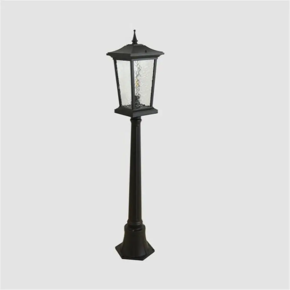 Aluminum Outdoor Lawn Latern for Garden, Exteriro Pathway Landscape Light with Water Ripple Glass Shade, Black Post Lighting
