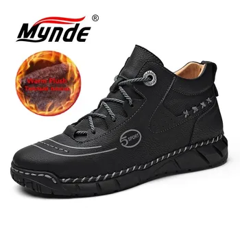 

Fashion New Men's Boots Warm Plush Men's Snow Boots High Quality Leather Men's Ankle Boots Outdoor Men's Western Boots Size 46