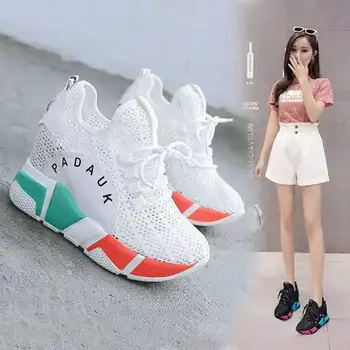 

2019 new heightened women's shoes fashion casual round head color matching sports women's shoes