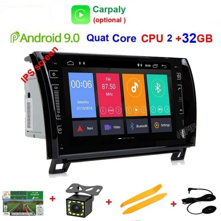 Quad Core 2G 32G Автомобильный мультимедийный плеер 2 Din Android 9,0 для Toyota Tundra Sequoia 2007 2008 2009 2010 2011 2012 2013 автомобильное радио Wi-Fi ips - Цвет: Quad Core 2G 32G