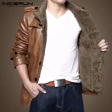 INCERUN зимние мужские Куртки из искусственной кожи с длинным рукавом повседневные деловые пальто с отворотом Модные мужские тренчи верхняя одежда S-3XL