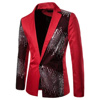 

Bling costume jacket mens clothing host emcee studio jacket performance dress red with black suit blazer nightclub coat