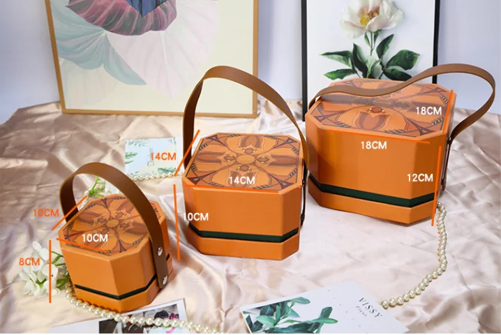 Octagon Orange Gift Biox with PU Leather Handle Luxury Gift Present  Packaging Boxes Wedding Party Favors Box - AliExpress