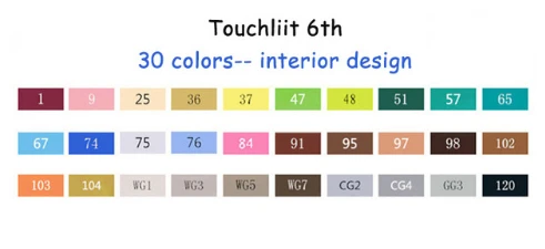 Interior-design-30 Touchliit 6-го поколения художественные маркеры набор кистей и ручек прочный Эскиз маркер на спиртовой основе двойная голова манга Рисование ручки художественные принадлежности - Цвет: Interior-design-30