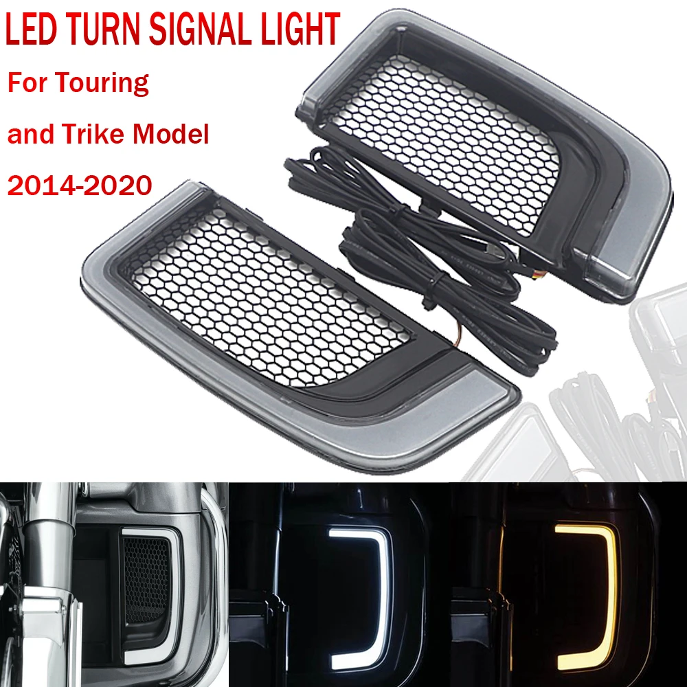 

For Harley Touring Street Road Electra Tri Glide FLHTK Motorcycle Black LED Fairing Lower Grills Turn Signal Running Light Lamp