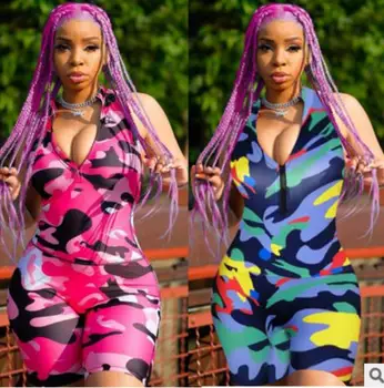 

Camo Print Jumpsuit Women Clothes Front Zipper Sleeveless Fitness Tracksuit Casual Romper Gym Sportswear Bodysuit 2020