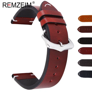 

REMZEIM Wax Oil Skin Watch Straps 18mm 20mm 22mm Red Green Blue Black Vintage Genuine Leather Watchband Calfskin Watch Straps
