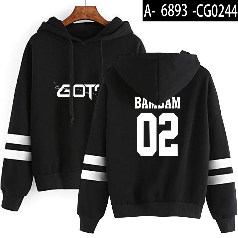 Kpop GOT7 с именами членов группы письмо Женская толстовка с принтом Лоскутные Толстовки корейский Стиль Уличная K-pop пуловер Kawaii одежда - Цвет: black