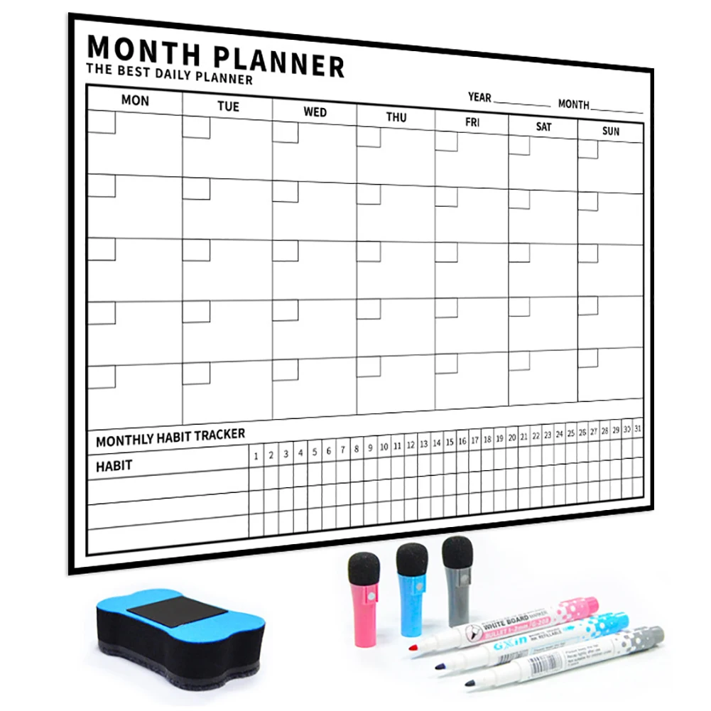 Магнитная стираемая доска для сообщений, ежемесячный недельный планировщик, календарь, наклейка, классная доска, школьная стенка