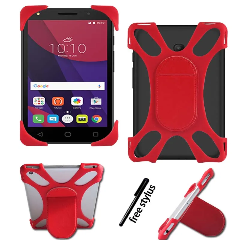 KK& LL для Alcatel Pixi 4 7 дюймов-планшет противоударный силиконовый чехол-подставка+ стилус - Цвет: red