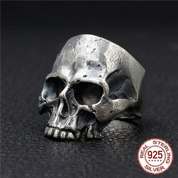 

Soild 925 Sterling Silver biker Rocker Skull Thai Silver Skeleton Goth punk Men Ring Jewelry 2020 New Free Shipping