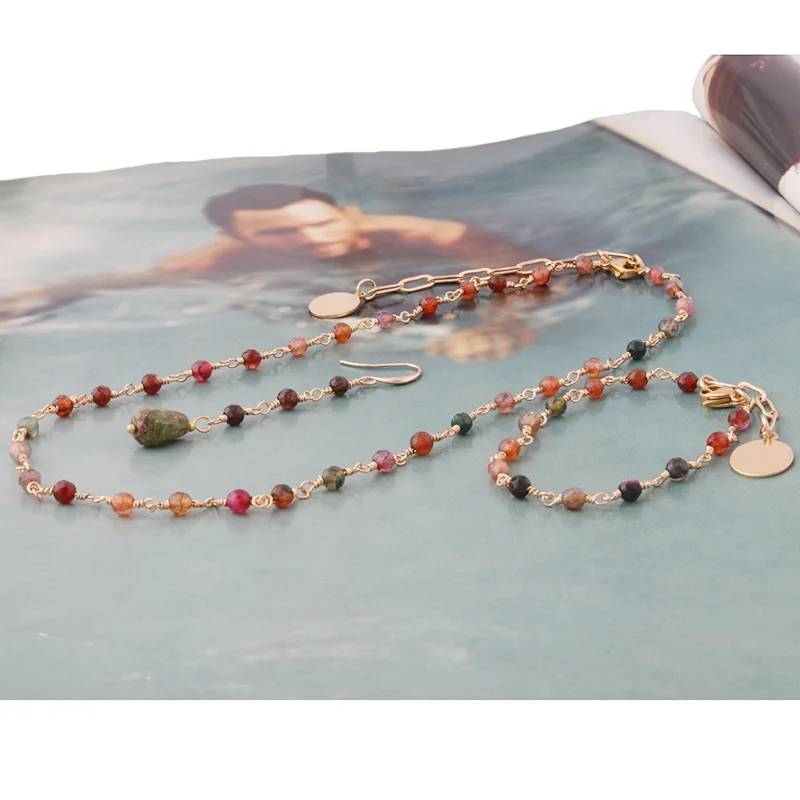 NeeFu WoFu, многослойный комплект, ожерелье, Национальная мода, натуральный камень, короткое ожерелье, Богемия, нержавеющая сталь, ювелирное изделие