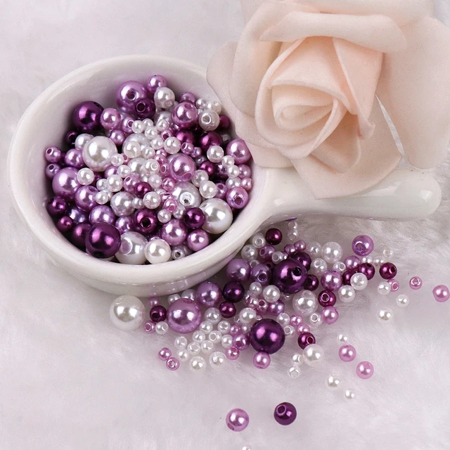 150-200Pcs Colorful ABS Imitation Pearls Mix 3-8mm Round Beads With Holes DIY Bracelet Charms Necklace Beads For Jewelry Making 2123 Mix Purples