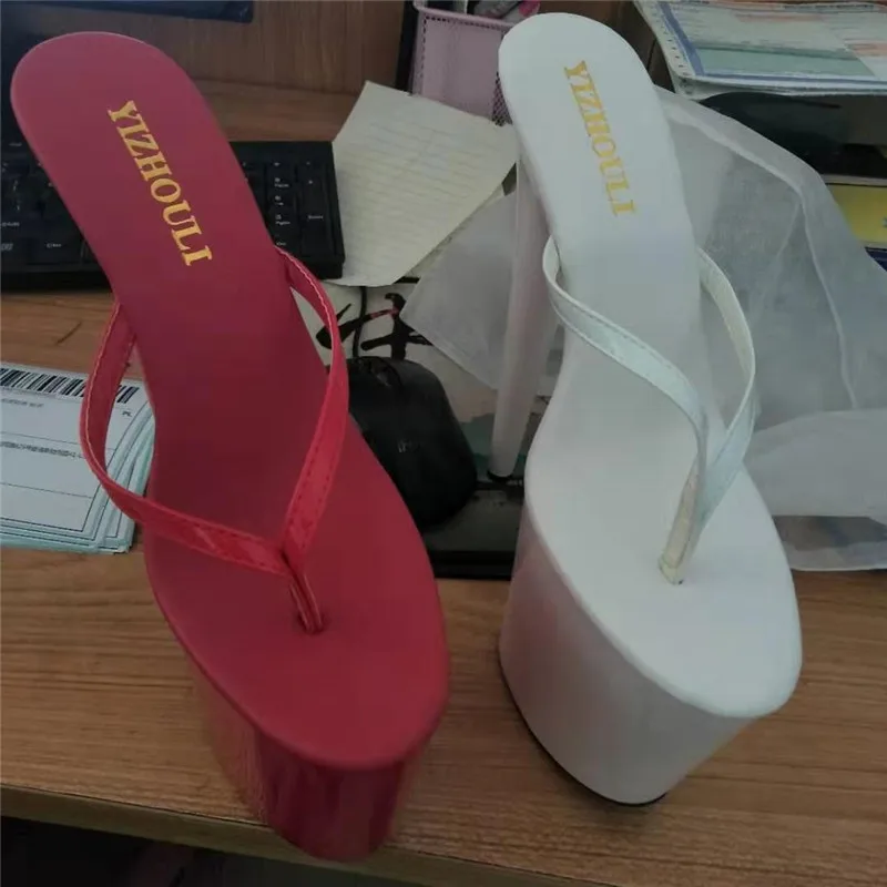 Stylish flip-flops, 20cm high heels, 8in lacquered stilettos and model on-stage sandal