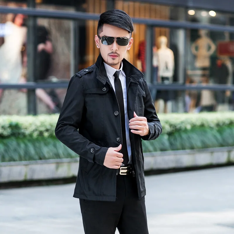 Весна и осень стиль отложной воротник мужчины сплошной цвет Slim Fit Пальто Молодежный бизнес случайный тренд большой размер куртка мужская