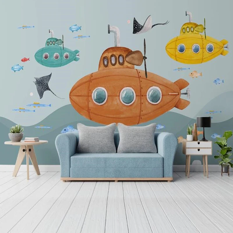 Custom papel de parede infantil cartoon submarine underwater world mural for bedroom sofa TV background decoration wallpaper |