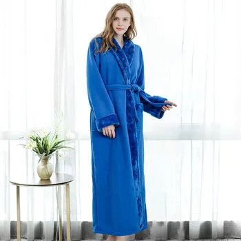 

Women Men Thermal Luxury Flannel Extra Long Bath Robe Winter Sexy Bathrobe Warm Kimono Dressing Gown Soft Bridesmaid Robes