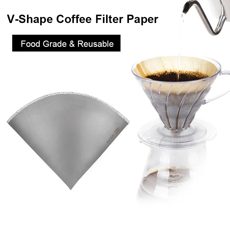 

Stainless Steel Coffee Paper Coffee Filter for Drip Coffee Maker, Reusable V60 Coffee Metal Filter Holder & Hanging Ear Style