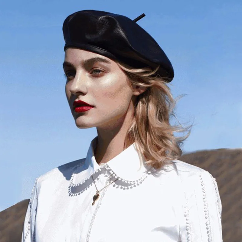 

2020 New Women PU Leather Octagonal Caps Newsboy Cap Vintage Bonnet Beret Style Retro Leather Hat Cowboy Women Girl's Hat