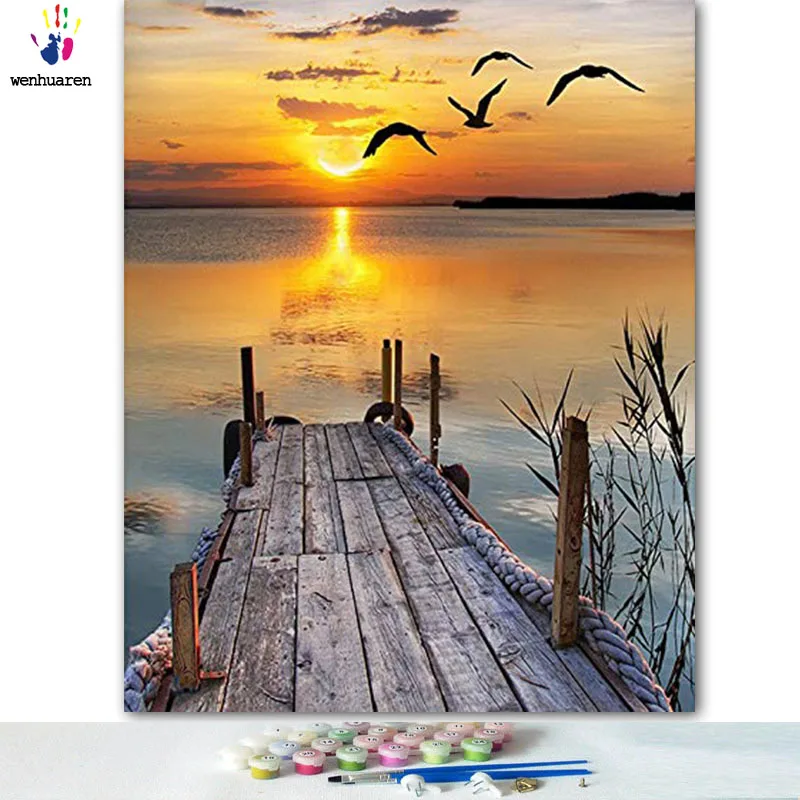 DIY картинки для раскраски по номерам с цветами высокомерие моря Картина Рисунок Живопись по номерам в рамке дома - Цвет: 6756
