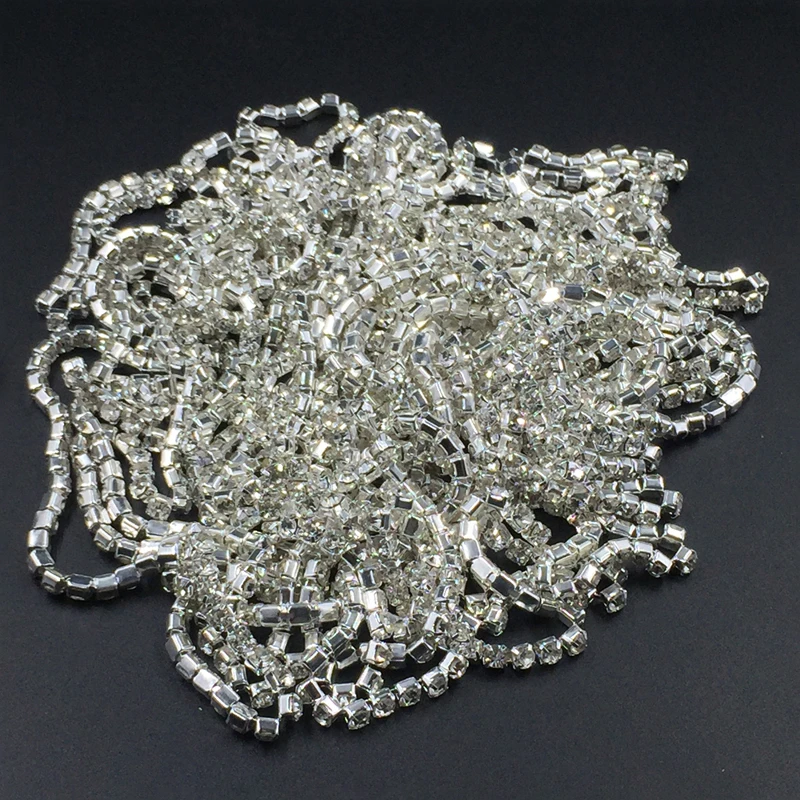 1 метр Белый Кристалл Стразы Серебряная цепочка для DIY ювелирных изделий ремесло одежда пришить Аксессуары