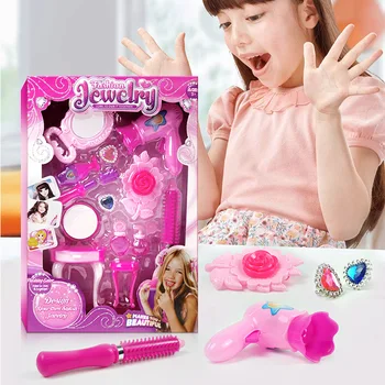 

Hot Sale Children Girls Beauty Fashion Toys Pretend Play Dressing Table Make Up Tools Girls Gift Plastic Jewelry Pink Toy