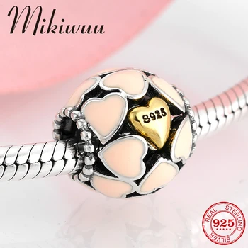 

Full of Hears Pink Enamel Round Shape 925 Sterling Silver Beads Fit Original Pandora charms Bracelets Bangles Jewelry making