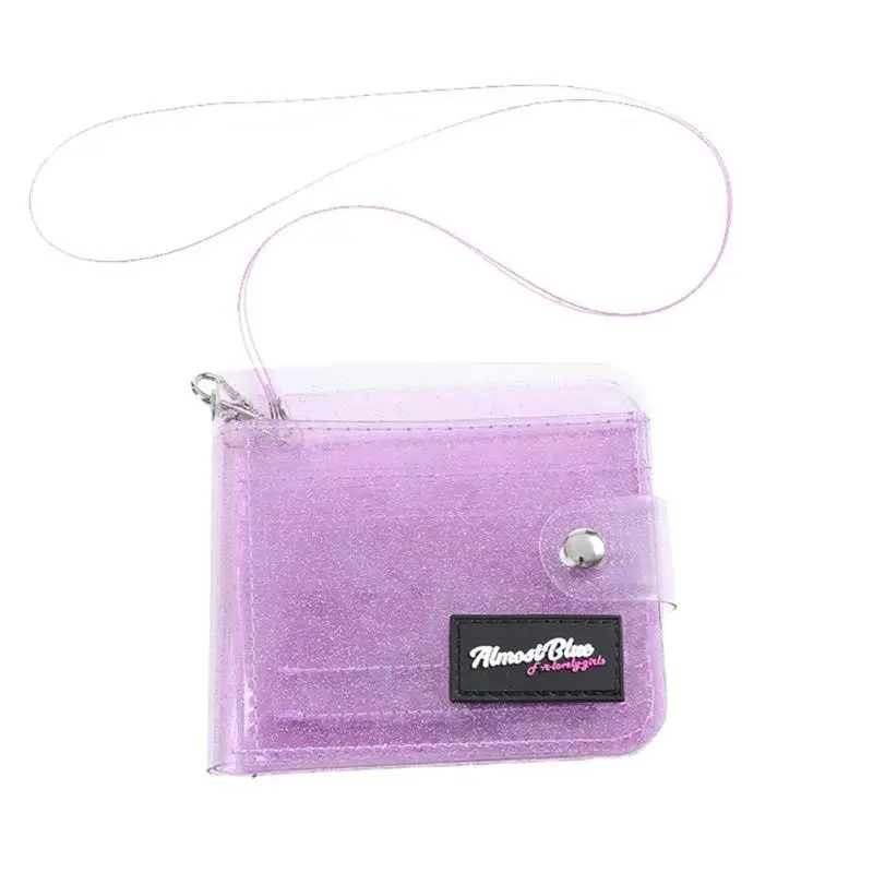 Прозрачный женский кошелек ПВХ прозрачный короткий кошелек мини кошелек для денег держатель для карт прозрачный кошелек женский кошелек - Цвет: Purple