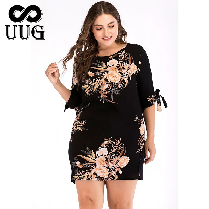 

UUG Women's Floral Print Clothing Plus Size 5xl 4xl Short Dresses Vestidos Large Size Female Clothes XXXL Fashion Office Ladies