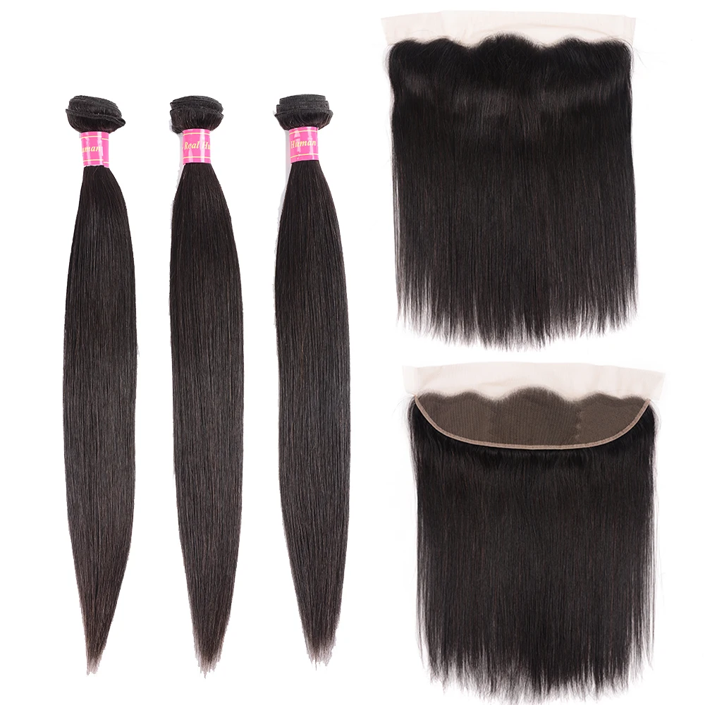 Малазийские прямые пучки волос с фронтальным шнурком натуральные волосы Связки