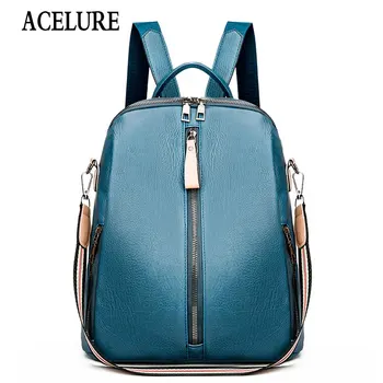 

ACELURE High Capacity Soft PU Leather Backpacks Female New All-match College Style Student School Bag Lady Large Travel Backpack