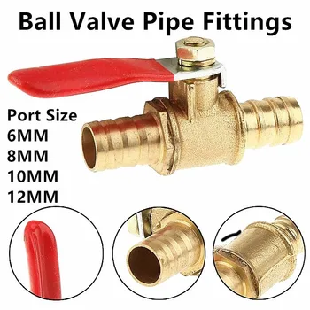 

1PC 6/8/10/12MM Red Handle Valve Hose Barb Inline Brass Water Oil Air Gas Fuel Line Shutoff Ball Valve Pipe Fittings 2020 New