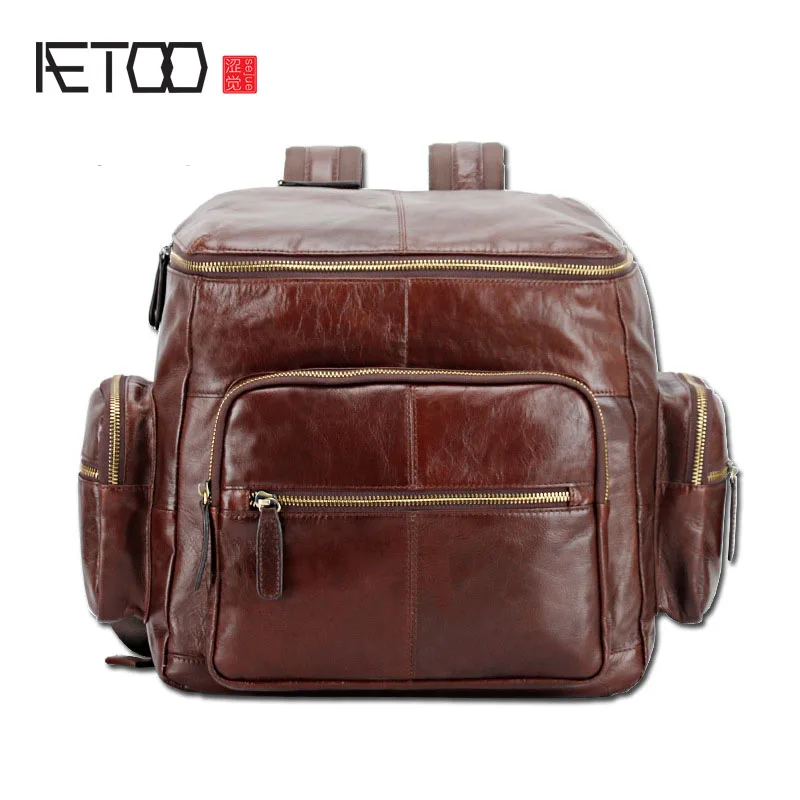 

BJYL New men's shoulder bag the first layer of leather fashion tide backpack dual use
