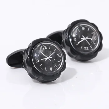 

New Mens Watch Cufflinks Black Clock Cuff links Buttons for Men Shirt Cufflink Wedding Gifts Round Cuffs High Quality Jewelery