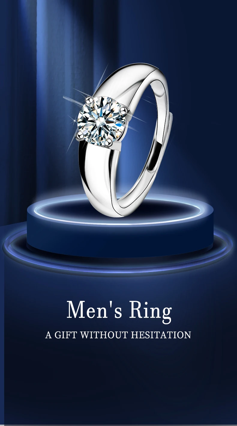 2021 Classic 1CT men's  925 sterling Silver Moissanite Ring Diamond Jewelry for Men,gifts for Men Uxury Jewelry