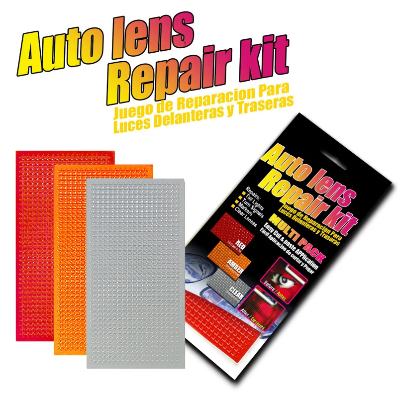 Car Auto Lens Repair Kit DIY Grid Pattern Headlights Taillight Tool Set Lights Crack Film Polish Red Amber |