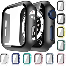 Cristal + funda para Apple Watch Serie 7 6 5 4 3 2 1 SE 45mm 41mm iWatch funda 44mm 40mm 38mm 42mm Protector de pantalla de parachoques + cubierta de reloj