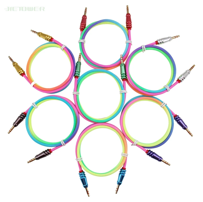 200pcs Audio Cable 3 5mm Jack Male To Male Rainbow Round Bullet Cloth Aux Cable for IPhone 6 6S Car Headphone Wire Line Aux Cord