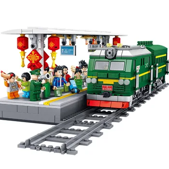 

Classic City Train model Rail station Building Block DIY passenger compartment track Bricks Gift Toys for children