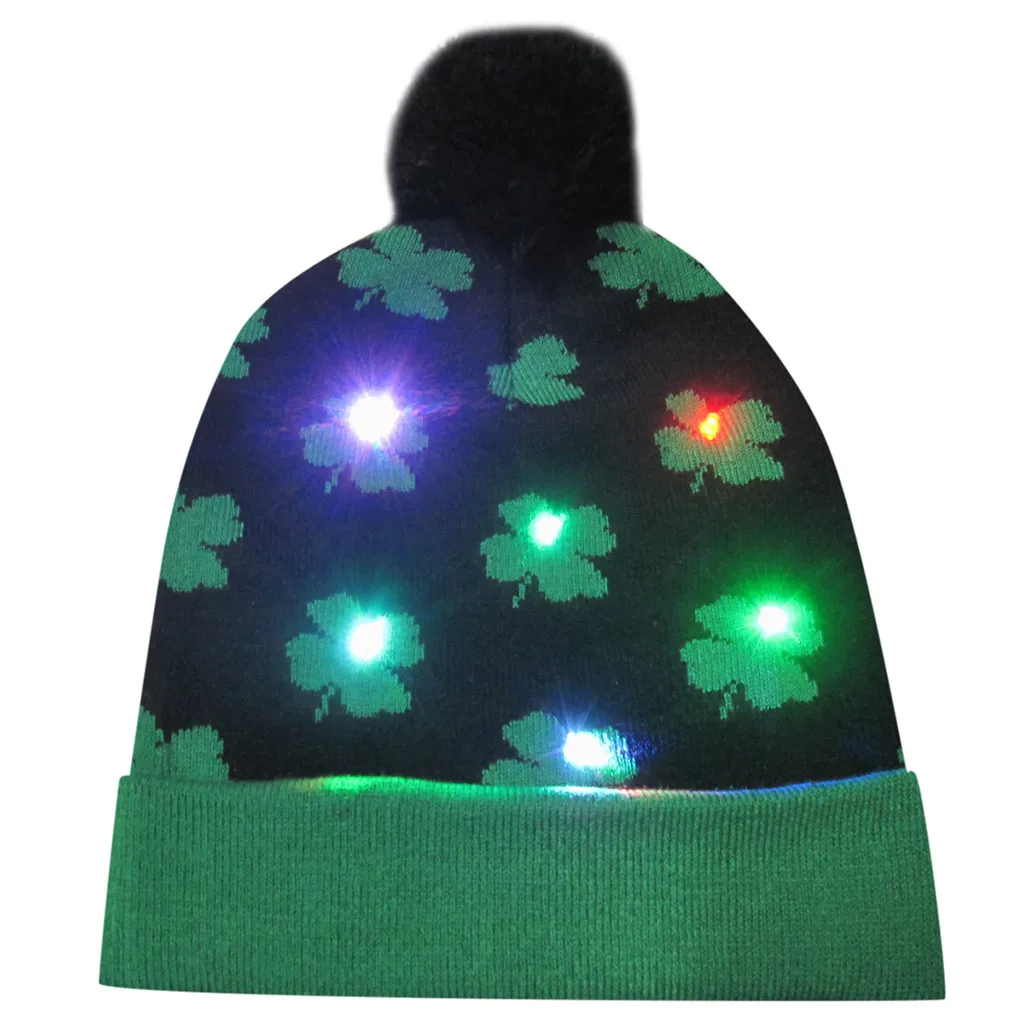 Красочный светодиодный Рождественский головной убор, шапочка, свитер, Рождественская Шляпа Санты, светящаяся вязаная шапка для детей, взрослых, теплая шапка, подарки