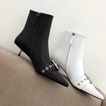

Ankle Boot For Women Botines Mujer 2019 Winter Buty Damskie Buckle Bottines Pour Les Femmes Zipper Chaussures Femme Pointed Toe