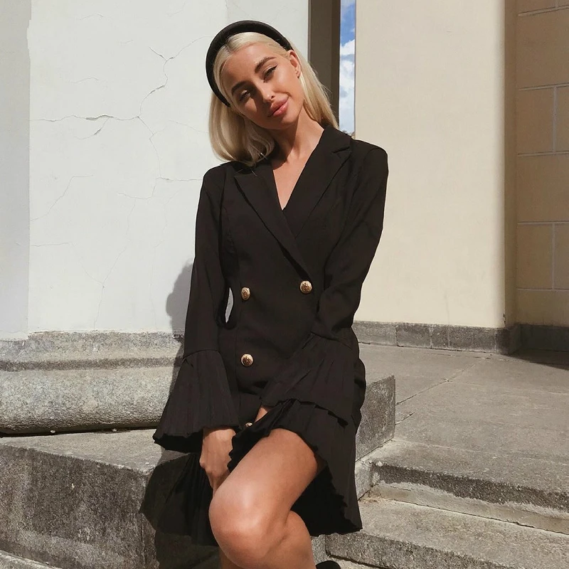 Плиссированное двубортное женское платье офисный Повседневный Блейзер белое на