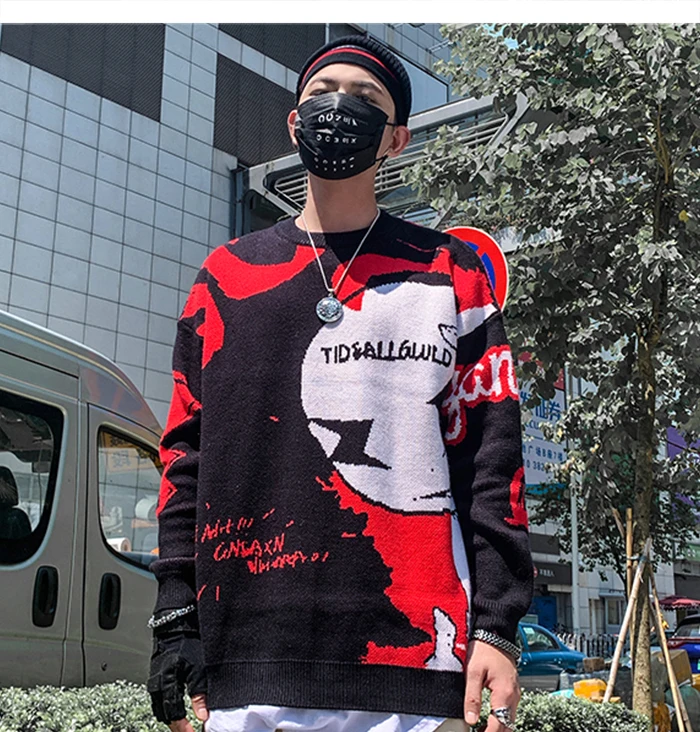 AELFRIC хип хоп мультфильм вязаный мужской свитер осень зима Harajuku уличная мода рваные Повседневная хлопковая Верхняя одежда пуловер