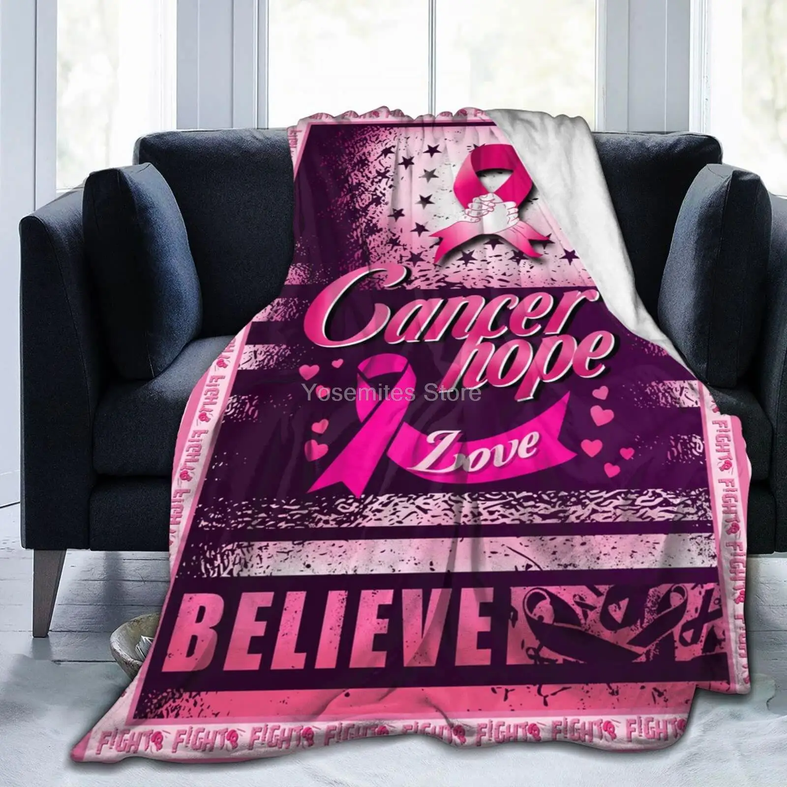 

Breast Cancer Pink Ribbon Hope Soft Throw Blanket for Women Men Kid Lightweight Fleece Blanket/ for Couch Sofa