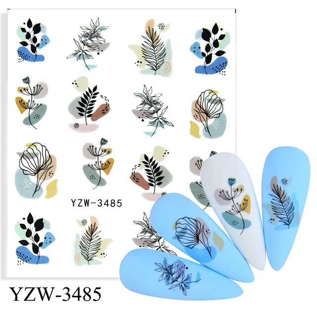 Colorful Face Flower Stickers Nail Stickers Transfer Nails Water Decal Nail Decals Leaf Sticker Series Watermark Nails Geometric YZW-3485